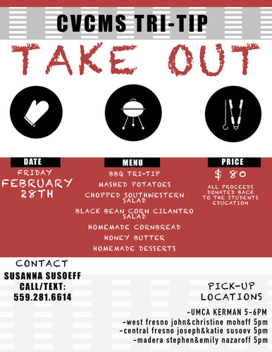 TRI-TIP TAKE OUT (gluten free) Price includes online processing fee