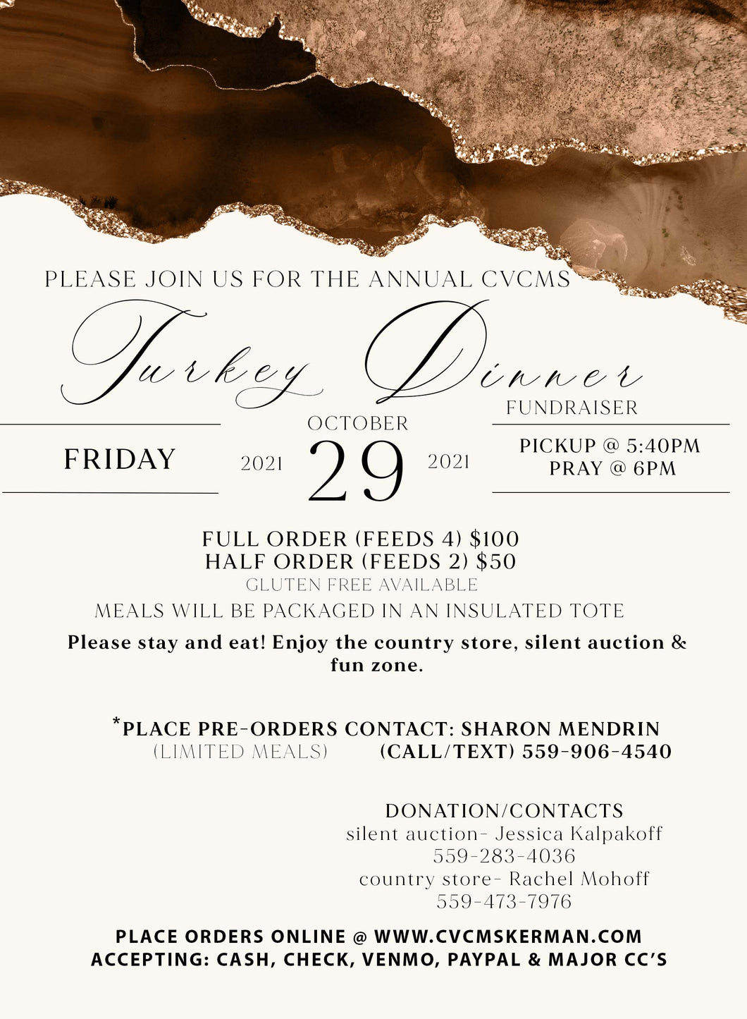 *HALF ORDER * GLUTEN FREE TURKEY DINNER MEAL TOTE